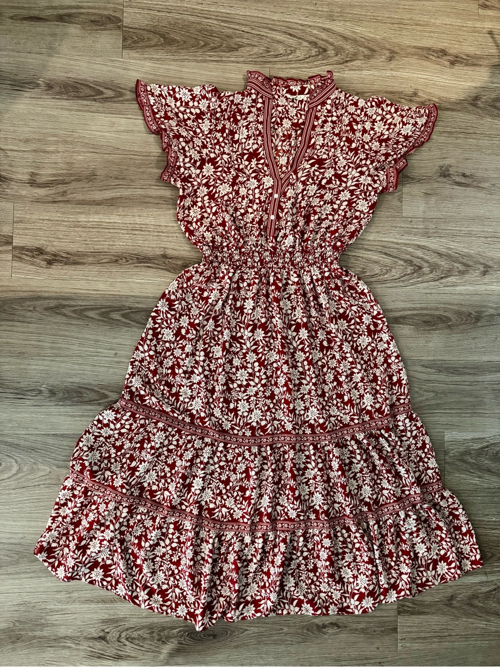 Max Studio Red and White Floral Maxi Dress XL